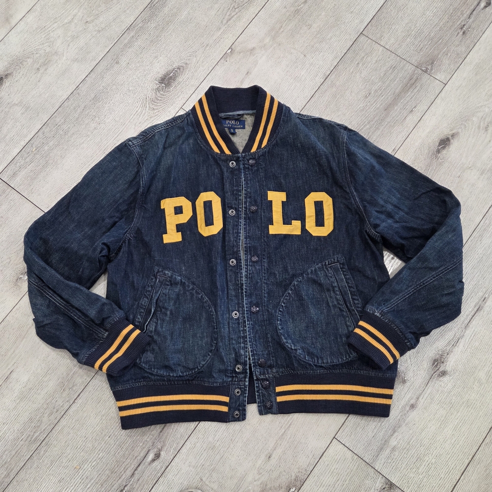 Polo by Ralph Lauren Denim Varsity Jacket with Yellow Accents - Picture 8 of 14